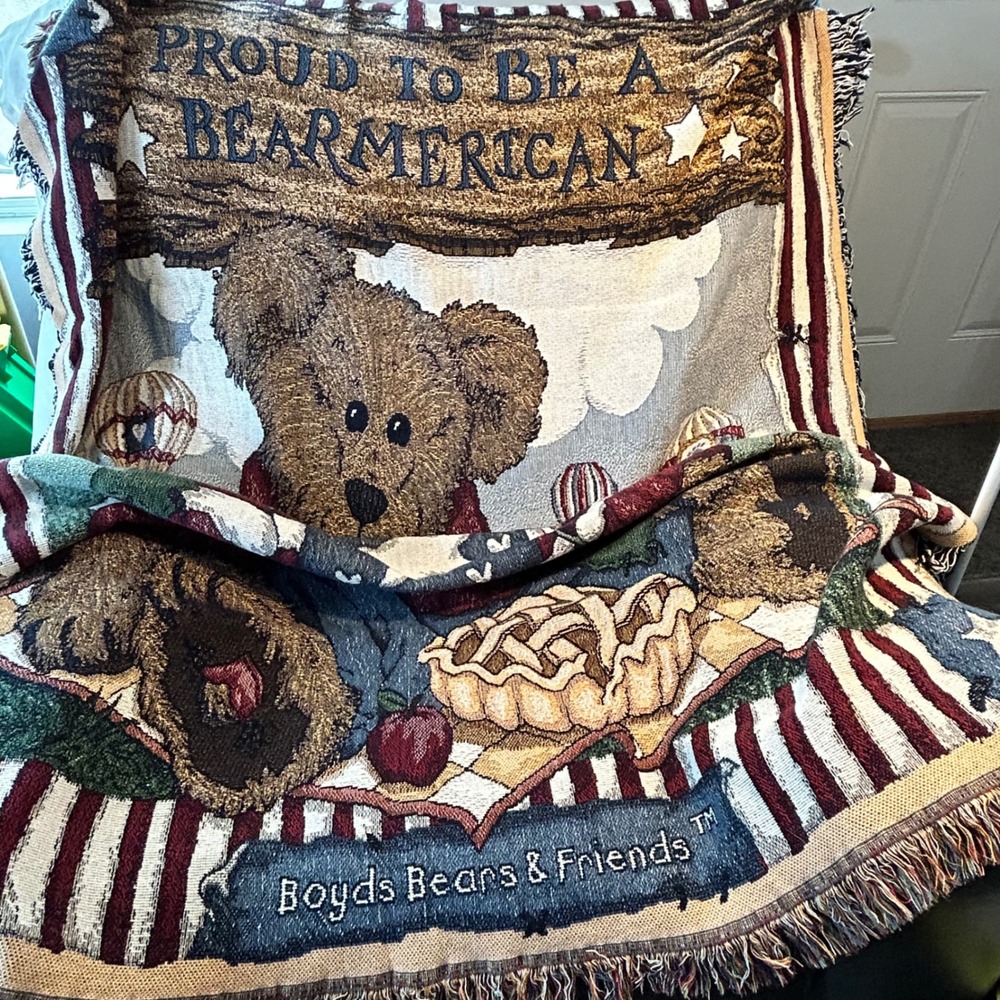 Boyds Bears & Friends Proud To Be A Bearmerican Woven Tapestry Throw Blanket